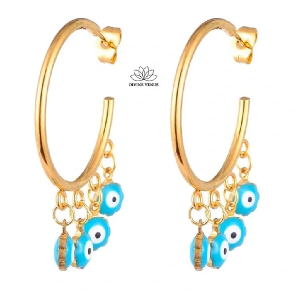 Evil Eye Hoop Earrings | Gold Plated Stainless Steel Hoops